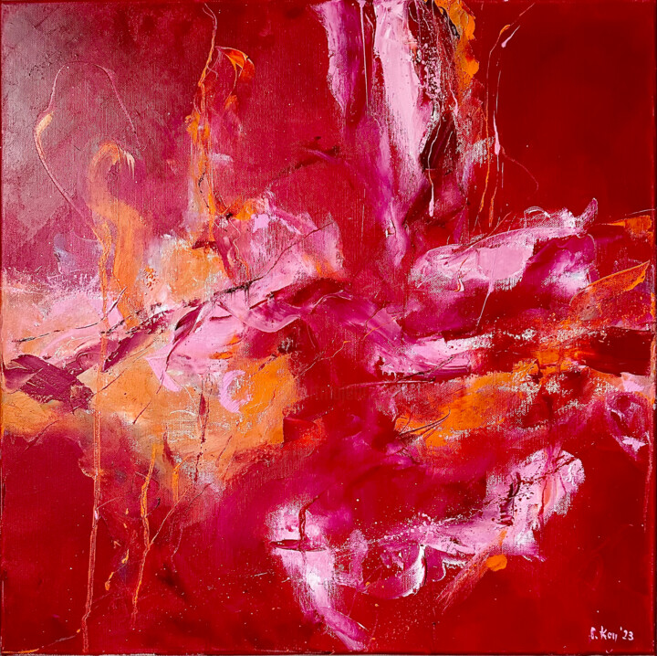 Painting titled "Pink Champagne" by Sabine Kay, Original Artwork, Oil Mounted on Wood Stretcher frame