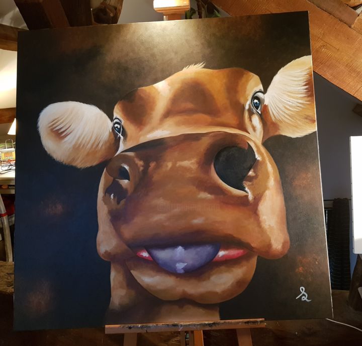 Painting titled "Oh la vache" by Sabine Pouget, Original Artwork, Acrylic