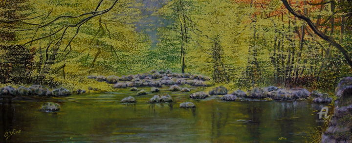 Peinture intitulée "Unten am Fluss" par Sabine Weigel, Œuvre d'art originale, Pastel