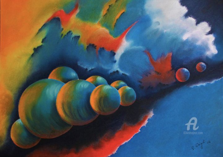 Malerei mit dem Titel "Kosmos abstrakt" von Sabine Weigel, Original-Kunstwerk, Pastell