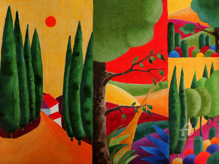 Ζωγραφική με τίτλο "Kleine Landschaften" από Sabine Weigel, Αυθεντικά έργα τέχνης, Ακουαρέλα