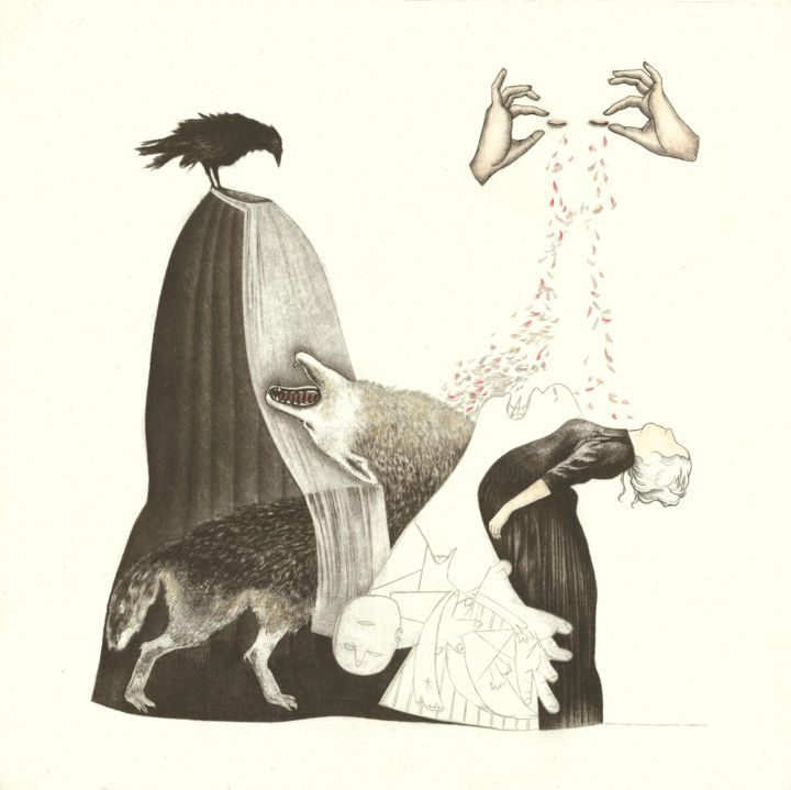 Printmaking titled "Piedad" by Sabine Delahaut, Original Artwork, Engraving