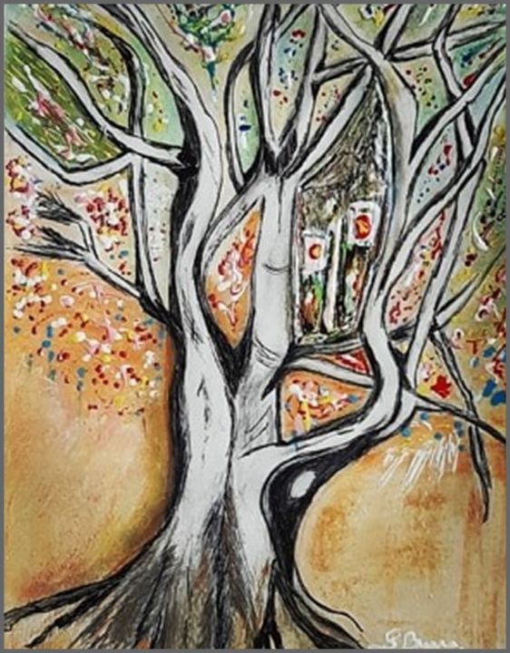 Drawing titled "L'arbre magique" by Sabine Branne, Original Artwork, Graphite