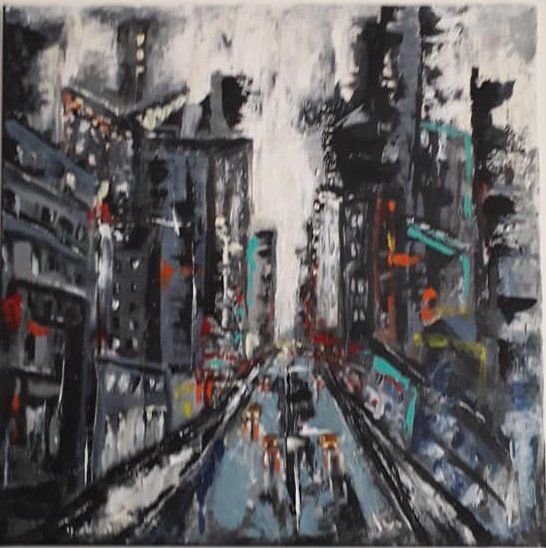 Peinture intitulée "ville lumiere" par Sabine M, Œuvre d'art originale, Acrylique