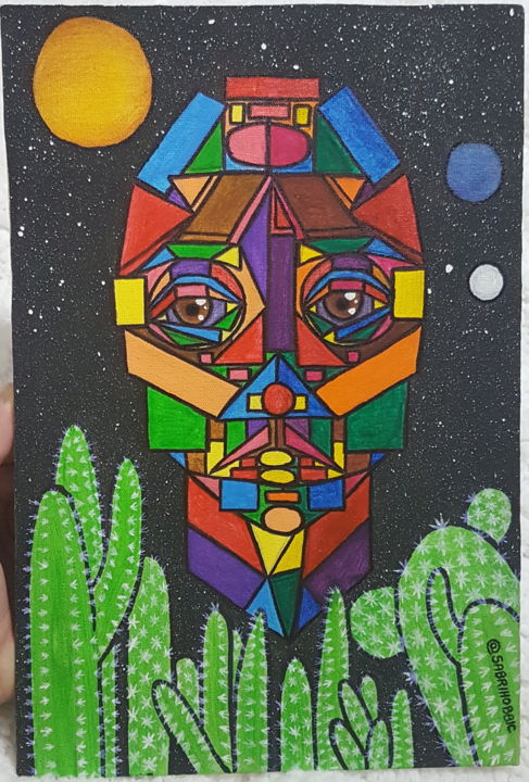Картина под названием "Cactus Juice" - Sabrina Marques, Подлинное произведение искусства, Гуашь