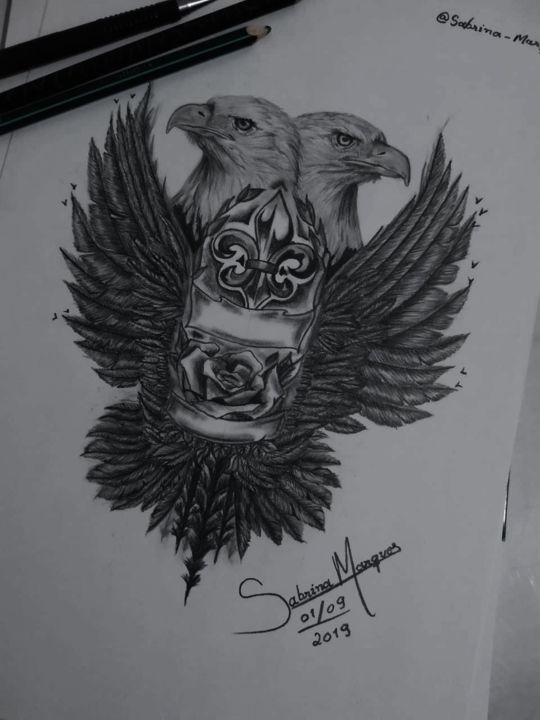 Desenho intitulada "Desenho para tatuag…" por Sabrina Marques, Obras de arte originais, Lápis