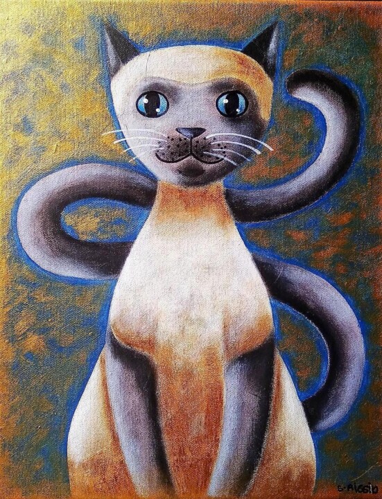 Painting titled "Chat siamois" by Sabrina Riggio, Original Artwork, Acrylic