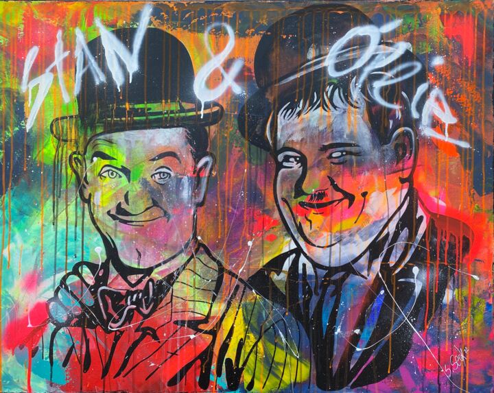 Malerei mit dem Titel "Stan & Ollie" von Sabrina Seck, Original-Kunstwerk, Acryl