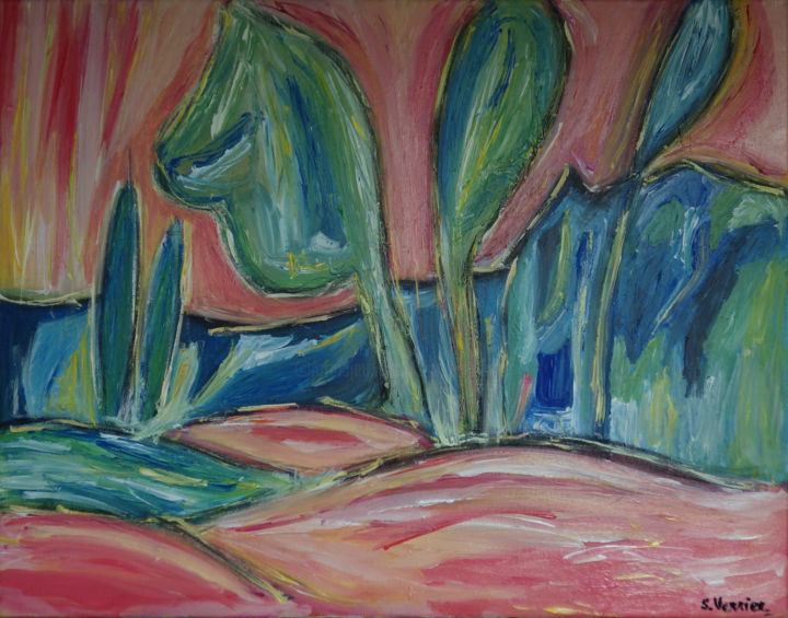 Painting titled "Paysage coloré" by Sabrina Verrier, Original Artwork, Acrylic