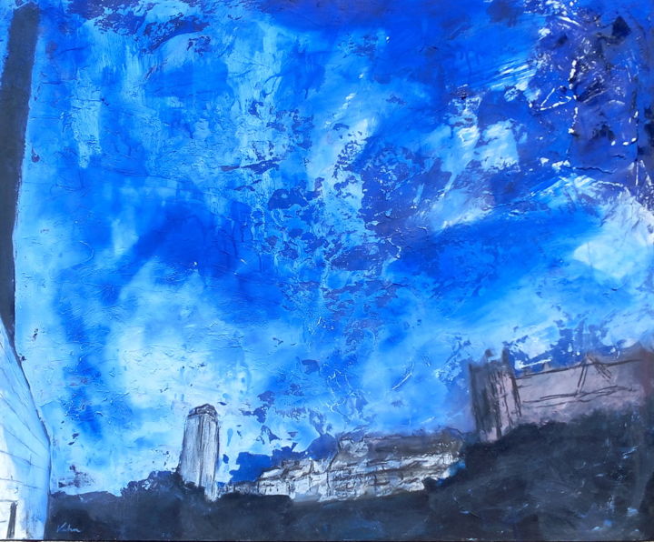 Painting titled "peur-bleue" by Sabrina Kuhn, Original Artwork, Oil