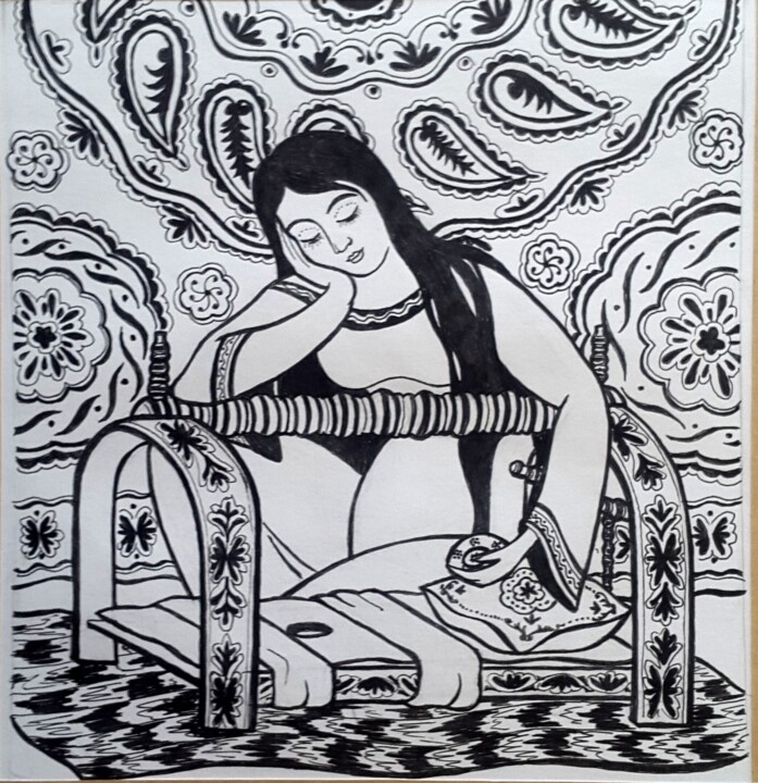 Рисунок под названием "Материнства" - Shavkat Tursunov, Подлинное произведение искусства, Гелевая ручка