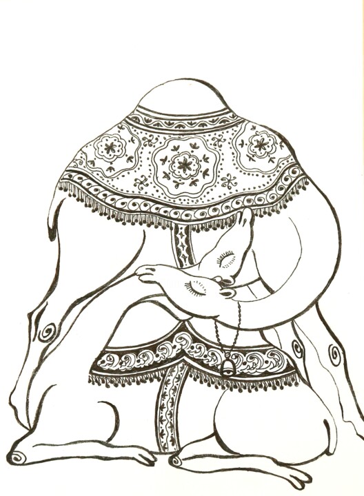 Drawing titled "танец любвы" by Shavkat Tursunov, Original Artwork, Gel pen