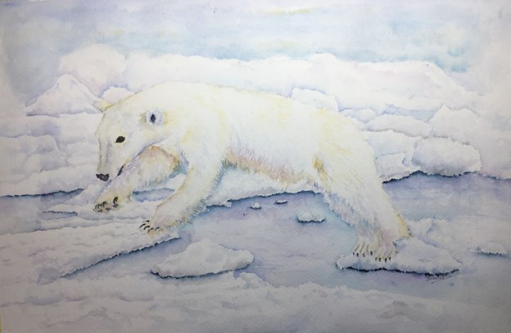 Painting titled "Polar bear jumping…" by Sabrina'S Art, Original Artwork, Watercolor