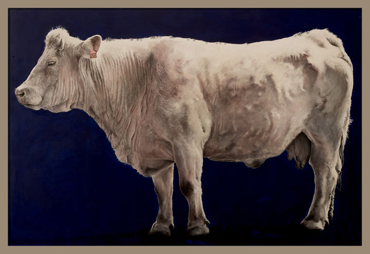 Painting titled "vache 2" by Sacha Schwarz, Original Artwork, Acrylic Mounted on Wood Panel