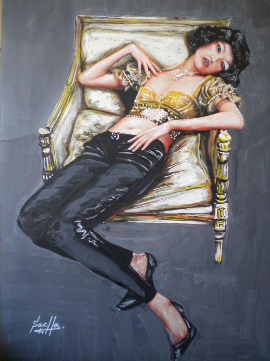 Peinture intitulée "on the chair" par Oscar, Œuvre d'art originale, Acrylique