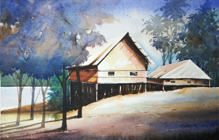 Painting titled "Watercolour Landsca…" by Sada Canvas, Original Artwork, Watercolor