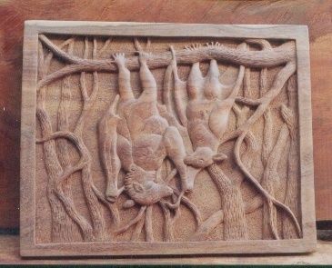 「Bats on a tree」というタイトルの彫刻 Balinganyaによって, オリジナルのアートワーク