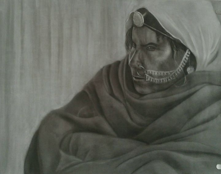 Drawing titled "intense-gaze.jpg" by Sadhana Solanki, Original Artwork, Charcoal