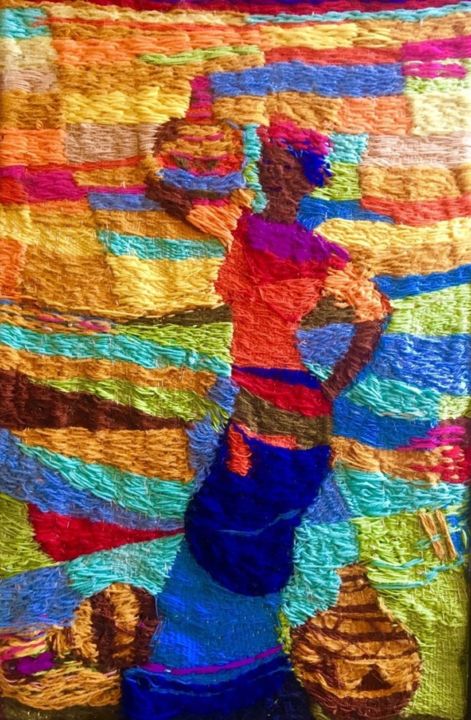 Art textile intitulée "Porteuse de pot" par Mominet Sadia Roland, Œuvre d'art originale, Tapisserie