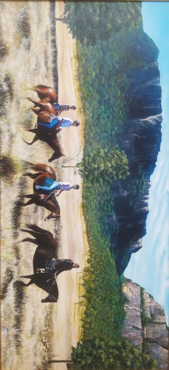 Картина под названием "Horsemen" - Saeidirad, Подлинное произведение искусства, Масло