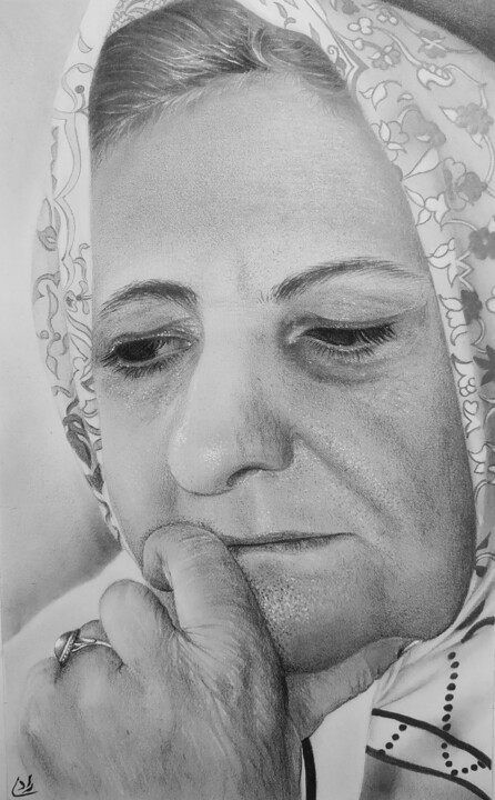 Drawing titled "Mother" by Saeidirad, Original Artwork, Pencil