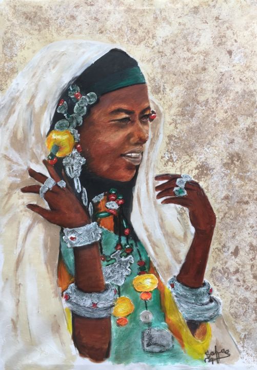 Painting titled "Femme Touareg" by Safae Marwa, Original Artwork, Oil