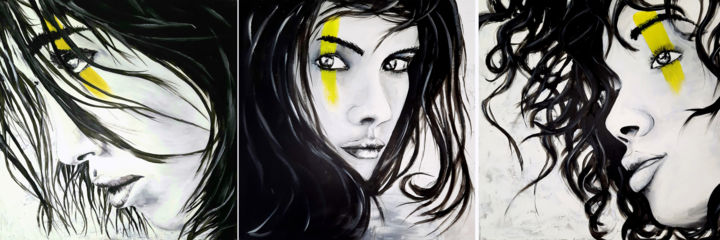 Peinture intitulée "Femmes "Triptique"" par Saf'Art Saf'Art, Œuvre d'art originale, Acrylique