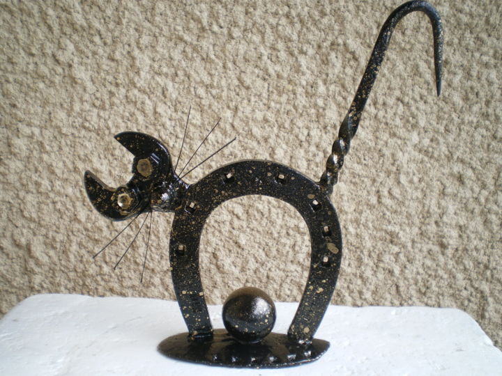 Sculpture titled "Le chat noir ." by Jean Marc, Original Artwork