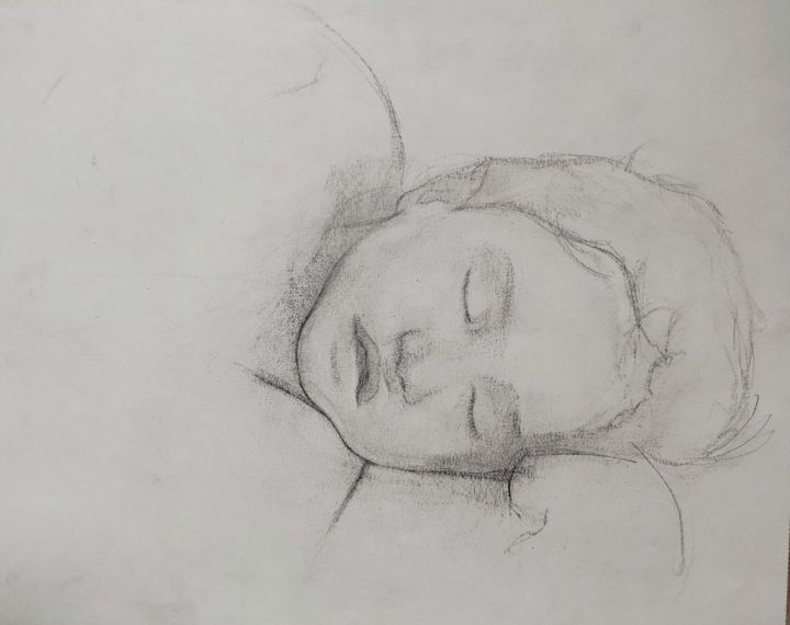 Desenho intitulada "Amiel Durmiendo" por Sagi Zuker, Obras de arte originais, Lápis