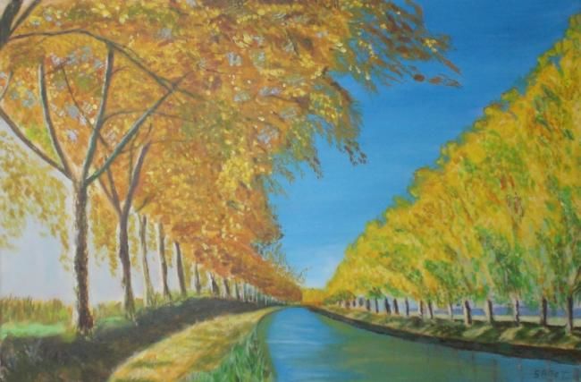 Painting titled "le canal du midi" by Gilles Sagot, Original Artwork