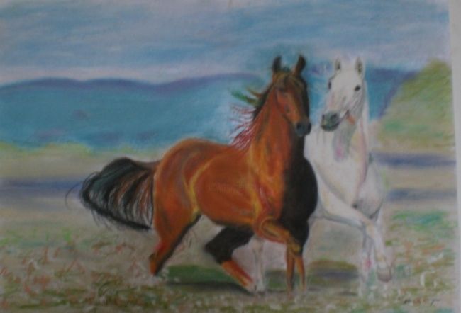 Painting titled "les chevaux" by Gilles Sagot, Original Artwork