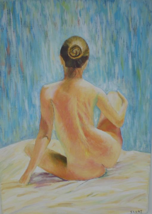 Painting titled "dos feminin" by Gilles Sagot, Original Artwork