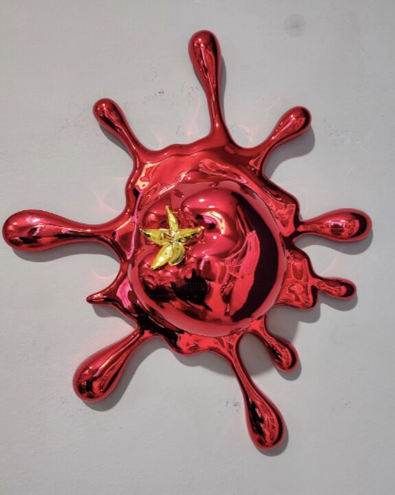 Sculpture titled "Splat Red" by Sagrasse, Original Artwork, Resin Mounted on Other rigid panel