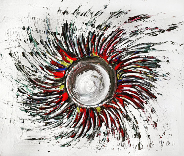 「Aztec Sun」というタイトルの絵画 Sahani Madihageによって, オリジナルのアートワーク, アクリル ウッドストレッチャーフレームにマウント