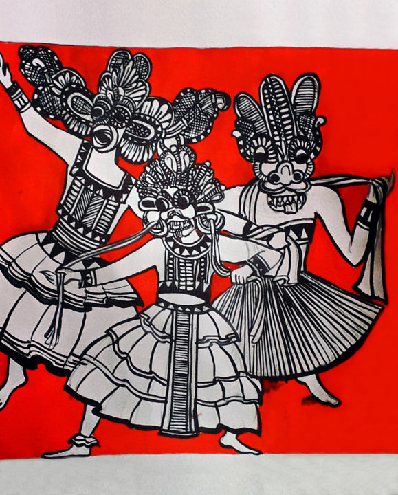 Картина под названием "Spirit Dancers" - Sahani Madihage, Подлинное произведение искусства, Акрил Установлен на Деревянная р…