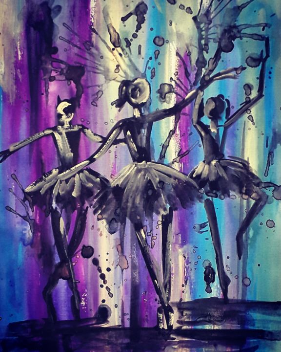 Painting titled "Dancing in the Rain" by Sahani Madihage, Original Artwork, Acrylic Mounted on Wood Stretcher frame
