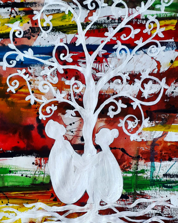 Schilderij getiteld "Love Branching Out" door Sahani Madihage, Origineel Kunstwerk, Acryl Gemonteerd op Frame voor houten br…