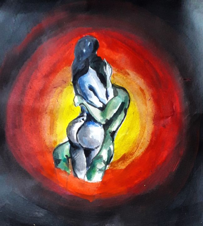 Ζωγραφική με τίτλο "Flames of Passion" από Sahani Madihage, Αυθεντικά έργα τέχνης, Ακρυλικό Τοποθετήθηκε στο Ξύλινο φορείο σ…