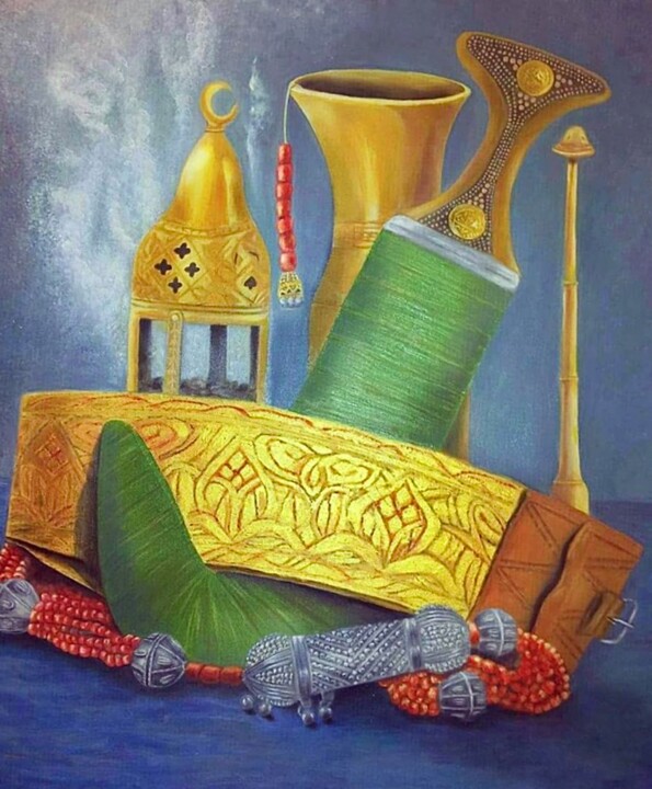 Painting titled "Yemen heritage" by Sahar Hasan Al-Louthai, Original Artwork, Oil Mounted on Wood Stretcher frame