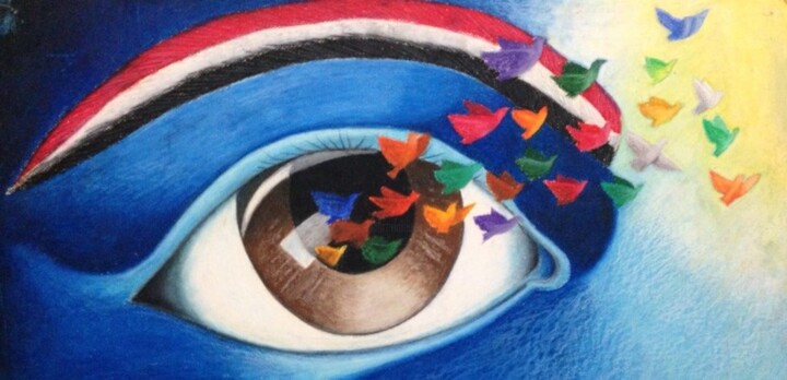 Painting titled "The sun of freedom" by Sahar Hasan Al-Louthai, Original Artwork, Pencil