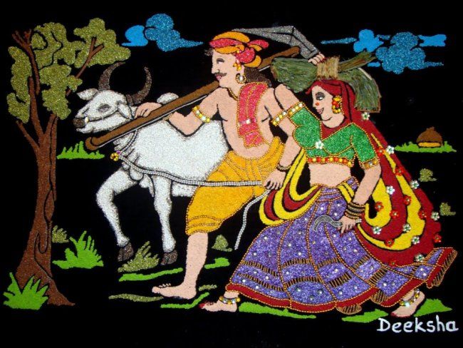 Collages intitolato "Farmer Couple" da Deeksha Arya, Opera d'arte originale