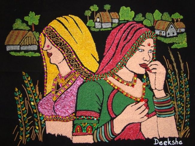 Collages intitolato "Indian Village Women" da Deeksha Arya, Opera d'arte originale