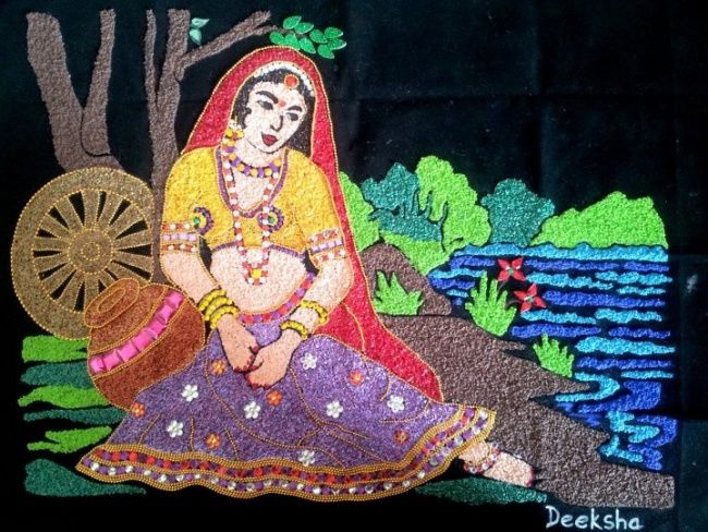 Collages intitolato "Woman on the Rivers…" da Deeksha Arya, Opera d'arte originale