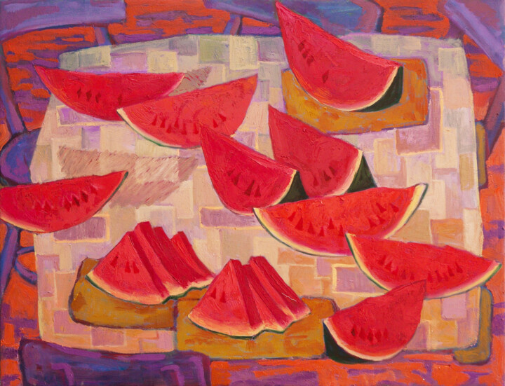 Картина под названием "Watermelons" - Саид Шамирбаев, Подлинное произведение искусства, Масло