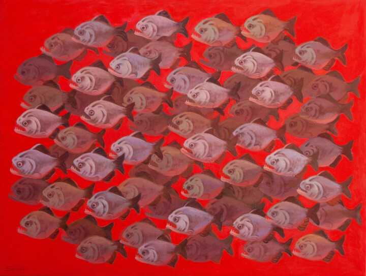 Peinture intitulée "Piranha" par Said Shamirbaev, Œuvre d'art originale, Huile