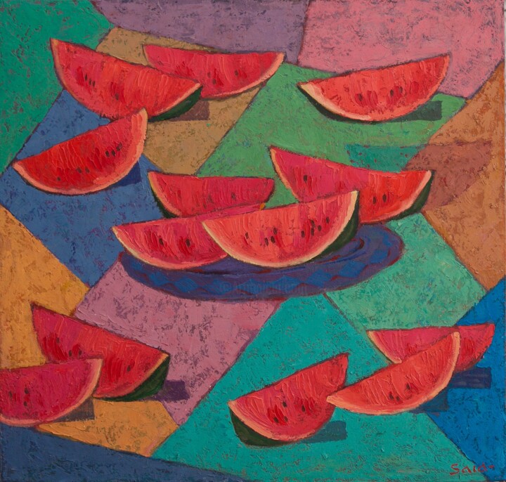 Schilderij getiteld "Watermelon 2" door Said Shamirbaev, Origineel Kunstwerk, Olie