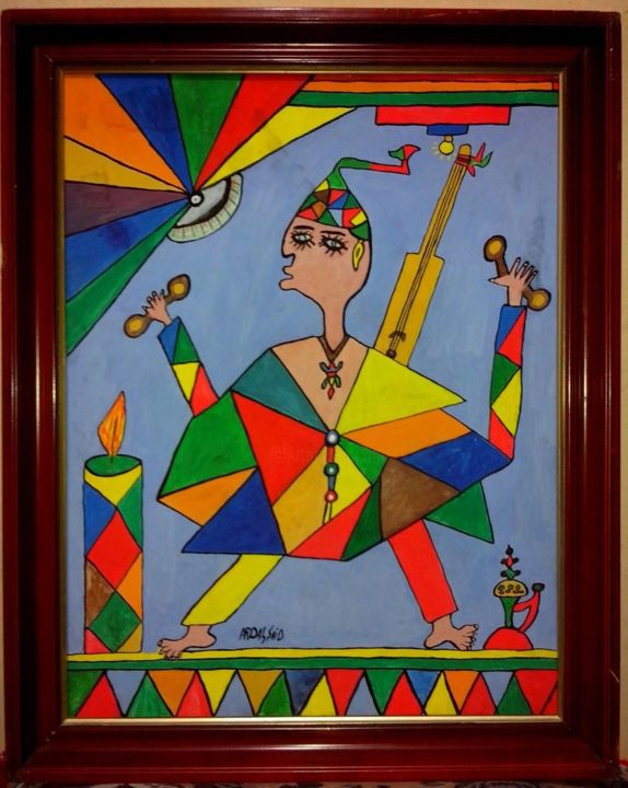 Peinture intitulée "musicien gnawa" par Ardal, Œuvre d'art originale,