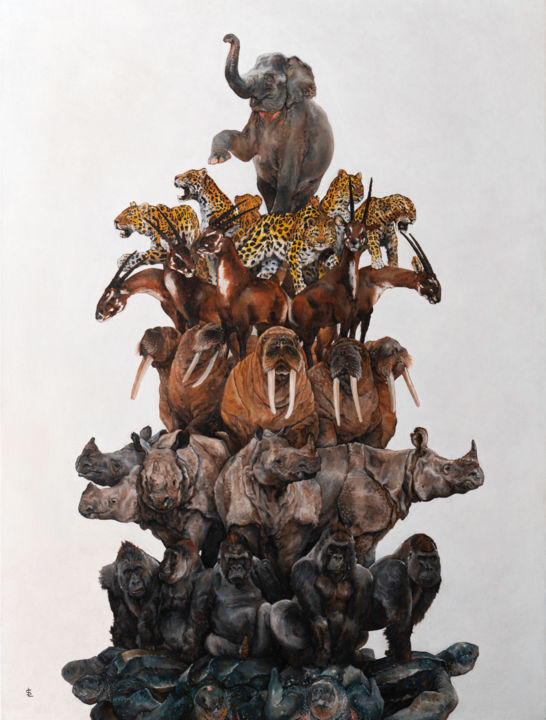 Peinture intitulée "Extinction Circus" par Sailev, Œuvre d'art originale, Huile Monté sur Châssis en bois
