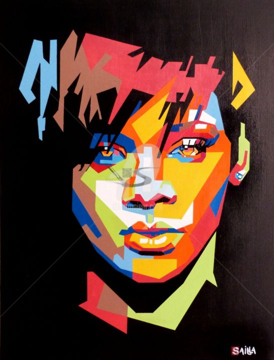 「Rihanna」というタイトルの絵画 Laurent Saillaによって, オリジナルのアートワーク, アクリル