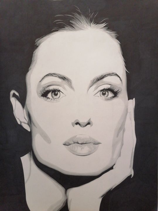 Desenho intitulada "Angelina Jolie" por Stanislav Selikh, Obras de arte originais, Caneta de gel
